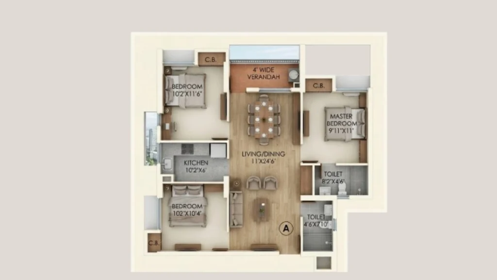 sunrise meadows santragachi 3bhk floor plan