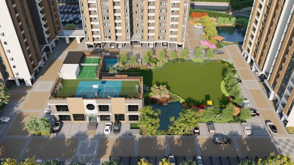 sunrise meadows project top view with landscaped gardens